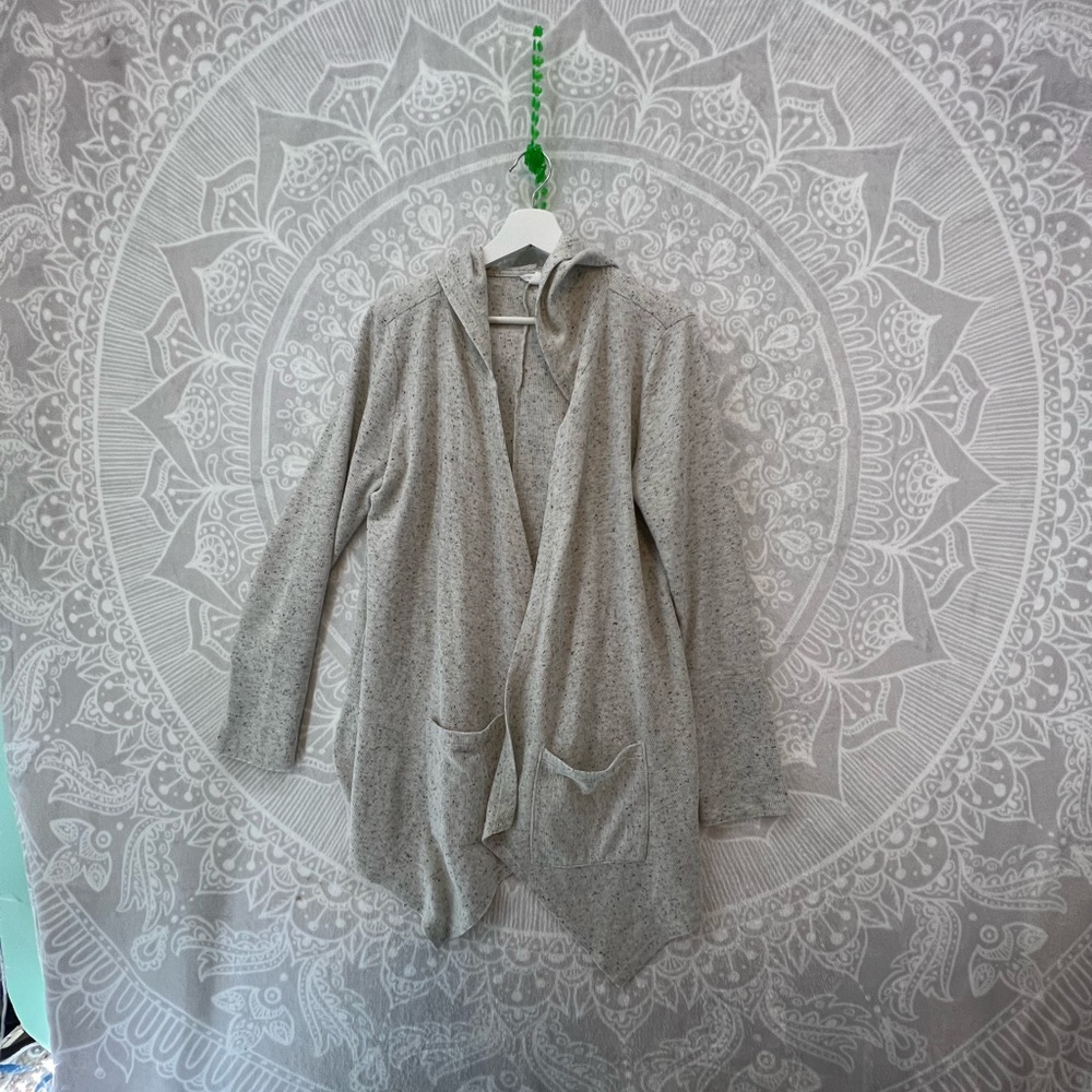 GORGEOUS COMFY OPEN FRONT CARDIGAN XL AEROPASTLE CREAM SPECKLE BLACK NATURAL EUC - Picture 4 of 17